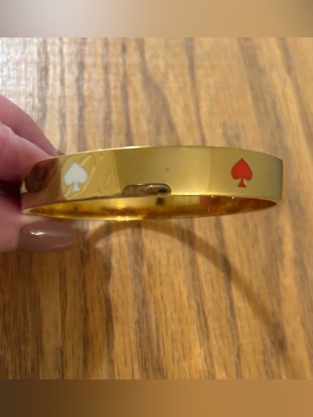 kate spade NWOT Gold Bangle with Blue and Pink Spade Accents - Picture 3 of 4